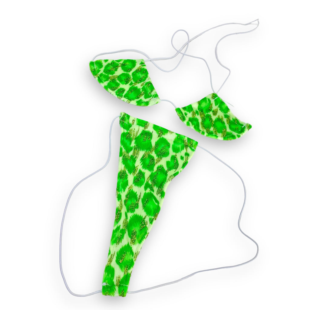 Green & White Velvet Leopard Teeny Tiny Micro ‘Kini